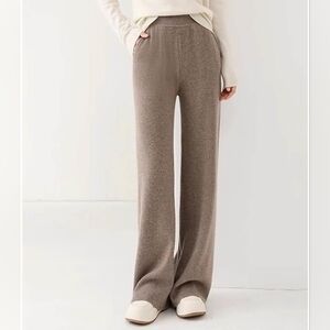 NWT Brushed Knit Elastic Waist Wide-Leg Pants (Tan/Taupe) - nap